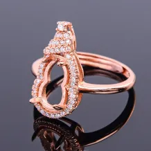 S925 Sterling Silver Floral Heart &amp; Gourd Ring Setting with Diamond Halo 6x11mm Gemstones