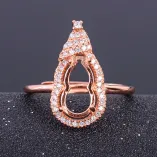 S925 Sterling Silver Floral Heart & Gourd Ring Setting with Diamond Halo 6x11mm Gemstones