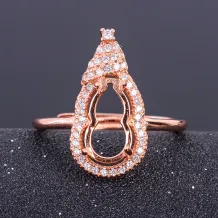 S925 Sterling Silver Floral Heart &amp; Gourd Ring Setting with Diamond Halo 6x11mm Gemstones