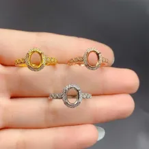 S925 Sterling Silver Full Diamond Ring Setting for 6x8mm Oval Gems