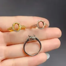 S925 Sterling Silver Full Diamond Ring Setting for 6x8mm Oval Gems