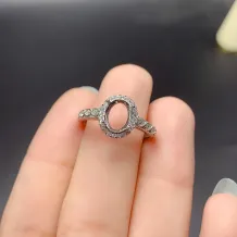 S925 Sterling Silver Full Diamond Ring Setting for 6x8mm Oval Gems