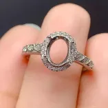 S925 Sterling Silver Full Diamond Ring Setting for 6x8mm Oval Gems