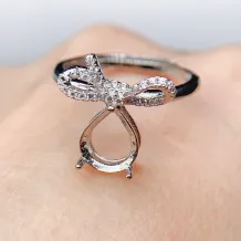 S925 Sterling Silver Gold-Plated Bow Ring Setting For 8x12/6x8/7x9mm Pear Gemstones