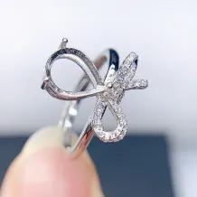 S925 Sterling Silver Gold-Plated Bow Ring Setting For 8x12/6x8/7x9mm Pear Gemstones