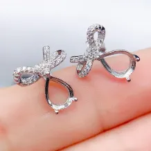 S925 Sterling Silver Gold-Plated Bow Ring Setting For 8x12/6x8/7x9mm Pear Gemstones