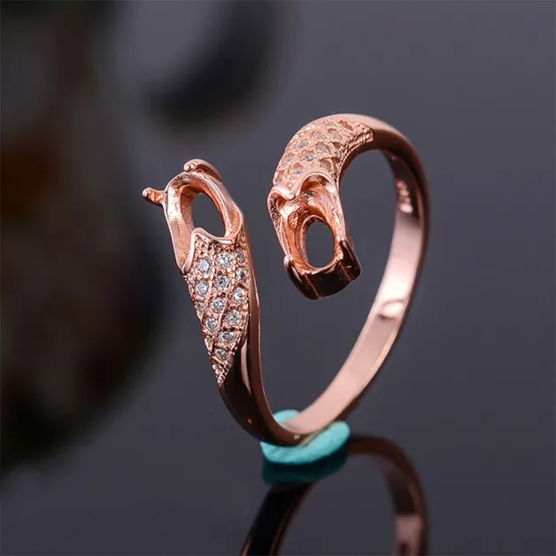 S925 Sterling Silver Gold-Plated Cluster Ring Settings Oval For 4x6mm Gems