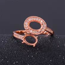 S925 Sterling Silver Gold-Plated Double Oval Cluster Ring Setting 5x7mm &amp; 6x8mm Gems