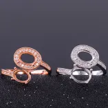 S925 Sterling Silver Gold-Plated Double Oval Cluster Ring Setting 5x7mm & 6x8mm Gems