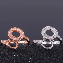 S925 Sterling Silver Gold-Plated Double Oval Cluster Ring Setting 5x7mm &amp; 6x8mm Gems