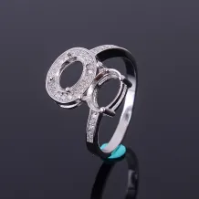 S925 Sterling Silver Gold-Plated Double Oval Cluster Ring Setting 5x7mm &amp; 6x8mm Gems