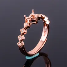 S925 Sterling Silver Gold-Plated Heart Ring Setting for 5x5mm Gems