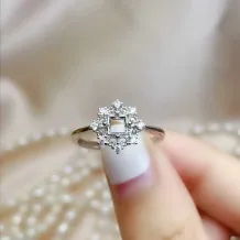 S925 Sterling Silver Gold-Plated Lace-Edge Ring Setting for Square Gems