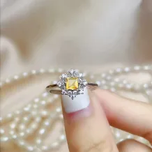 S925 Sterling Silver Gold-Plated Lace-Edge Ring Setting for Square Gems