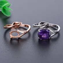 S925 Sterling Silver Gold-Plated Leaf Design Ring Setting for Cabochon Gemstones