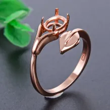 S925 Sterling Silver Gold-Plated Leaf Design Ring Setting for Cabochon Gemstones