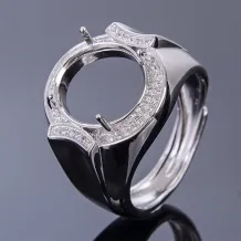 S925 Sterling Silver Gold-Plated Men's Ring Settings Round for Gemstones