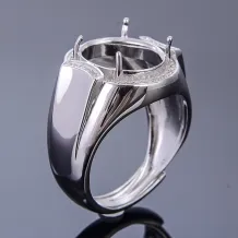 S925 Sterling Silver Gold-Plated Men's Ring Settings Round for Gemstones