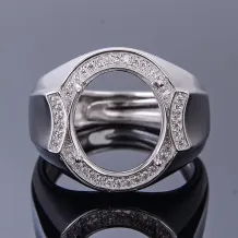 S925 Sterling Silver Gold-Plated Men's Ring Settings Round for Gemstones