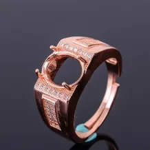 S925 Sterling Silver Gold-Plated Men's Ring Setting for 8x10mm Oval Gemstones