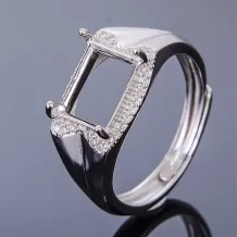 S925 Sterling Silver Gold-Plated Men's Ring Setting for 8x10mm Rectangular Jadeite