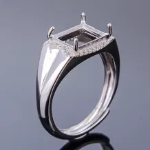 S925 Sterling Silver Gold-Plated Men's Ring Setting for 8x10mm Rectangular Jadeite