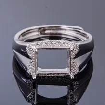 S925 Sterling Silver Gold-Plated Men's Ring Setting for 8x10mm Rectangular Jadeite