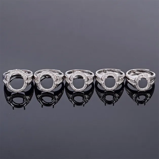 S925 Sterling Silver Gold-Plated Oval Ring Settings 8x10mm to 12x14mm Gems
