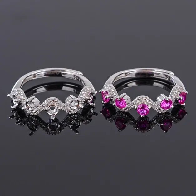 S925 Sterling Silver Gold-Plated Ring Mount with Halo Setting for 3×3mm Oval Cabochon
