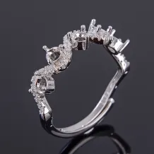 S925 Sterling Silver Gold-Plated Ring Mount with Halo Setting for 3×3mm Oval Cabochon