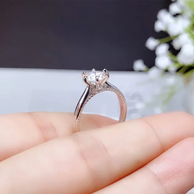 S925 Sterling Silver Gold-Plated Ring Setting for 6.5mm (1ct) Moissanite