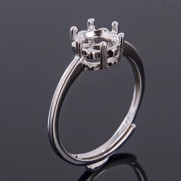 S925 Sterling Silver Gold-Plated Ring Setting for 6.5x6.5mm Round Moissanite (1ct equivalent)