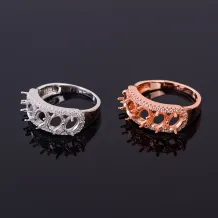 S925 Sterling Silver Gold-Plated Ring Settings Oval Cluster Designs for 4x6mm Gems