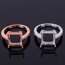 S925 Sterling Silver Gold-Plated Square Ring Setting for 10x10mm Gemstones