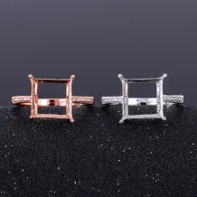 S925 Sterling Silver Gold-Plated Square Ring Setting for 10x10mm Gemstones