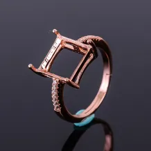 S925 Sterling Silver Gold-Plated Square Ring Setting for 10x10mm Gemstones