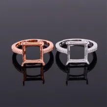 S925 Sterling Silver Gold-Plated Square Ring Settings 5x5/6x6/10x10mm Gemstone