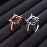 S925 Sterling Silver Gold-Plated Square Ring Settings 5x5/6x6/10x10mm Gemstone