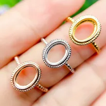 S925 Sterling Silver Lace-Inspired Bezel Ring Setting for 6x8mm &amp; 8x10mm Oval Gems