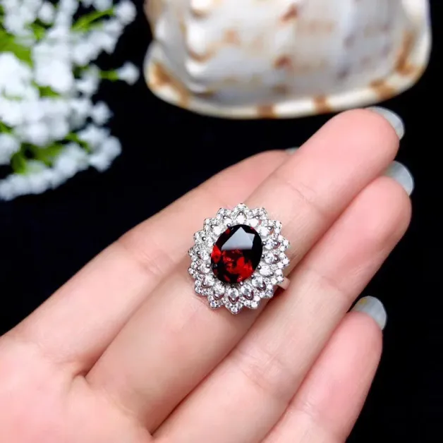 S925 Sterling Silver Luxury Ring Setting for 7x9mm Oval Jade & Tourmaline