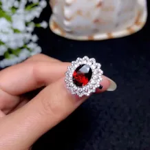 S925 Sterling Silver Luxury Ring Setting for 7x9mm Oval Jade &amp; Tourmaline