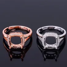 S925 Sterling Silver Luxury Square Ring Setting for 9x9mm Cushion-Cut Gems