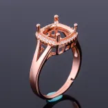 S925 Sterling Silver Luxury Square Ring Setting for 9x9mm Cushion-Cut Gems