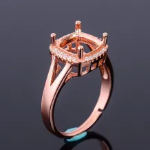 S925 Sterling Silver Luxury Square Ring Setting for 9x9mm Cushion-Cut Gems