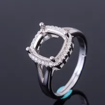 S925 Sterling Silver Luxury Square Ring Setting for 9x9mm Cushion-Cut Gems