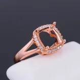 S925 Sterling Silver Luxury Square Ring Setting for 9x9mm Cushion-Cut Gems