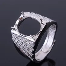 S925 Sterling Silver Men's Ring Setting for 10x14mm Gemstones