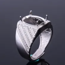 S925 Sterling Silver Men's Ring Setting for 10x14mm Gemstones