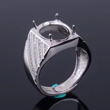 S925 Sterling Silver Men's Ring Setting for 10x14mm Gemstones