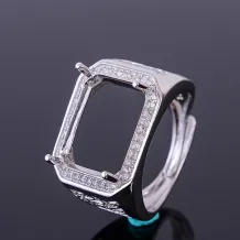 S925 Sterling Silver Men's Ring Setting with Diamond Accents 12x5mm Oval Stone